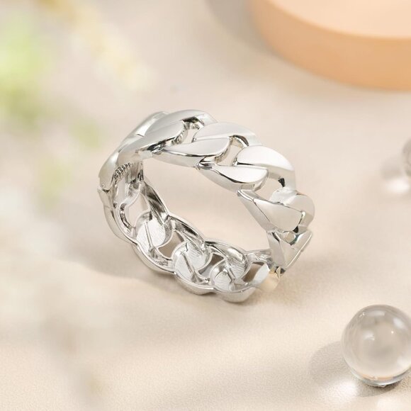 Silver Thick Cuban Chain Cuff Bracelet for Women, Open Hinge, Gift-Ready - Picture 4 of 7